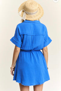 Drawstring Royal Blue Dress