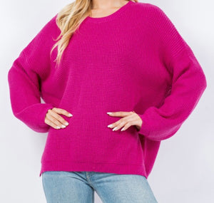 Hot Pink Waffle Sweater