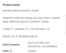 Load image into Gallery viewer, Melissa Mint Mid Rise Crop Straight Jean