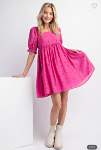 Rose Patterned Magenta Dress