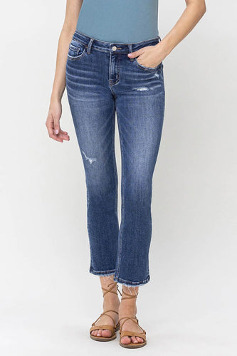 Mid Rise Crop Slim Straight Jean