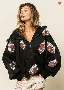 Football Sequin Patch Hoodie